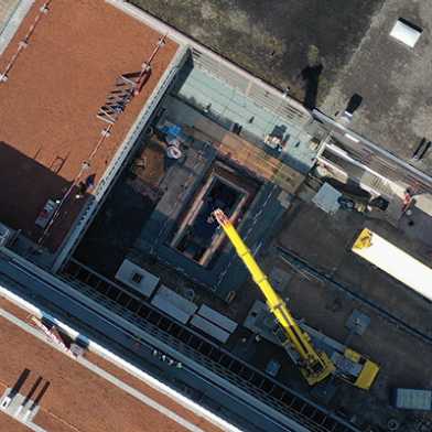 Vogelperspektive der Baustelle am HIF