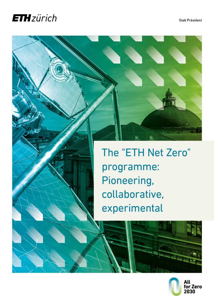 Title page of the "ETH Net Zero" 4 pager brochure, Link to the brochure in PDF format.