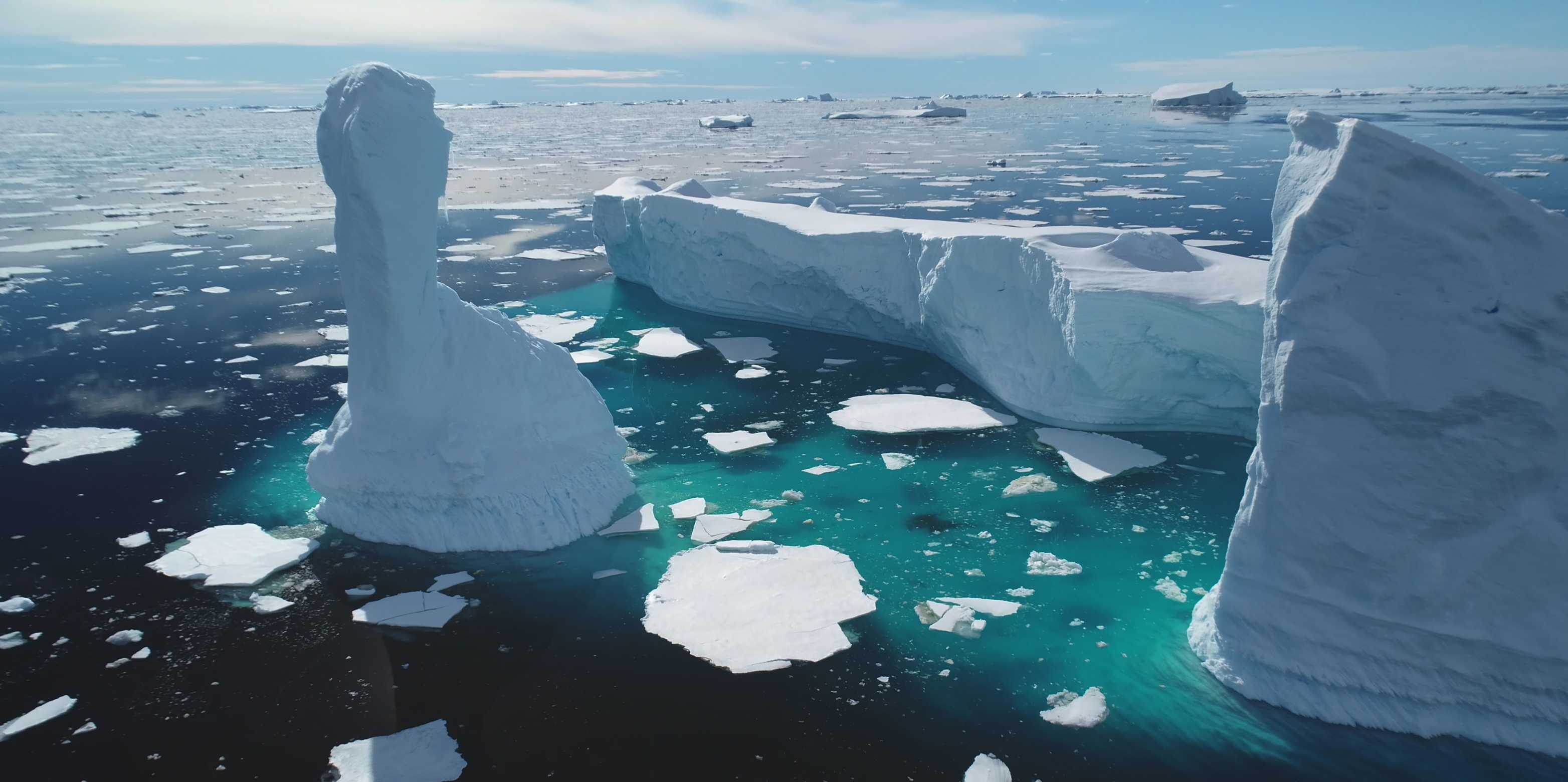 Blocks of ice in the water