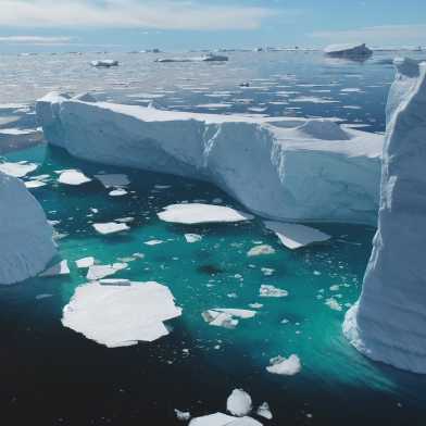 Blocks of ice in the water