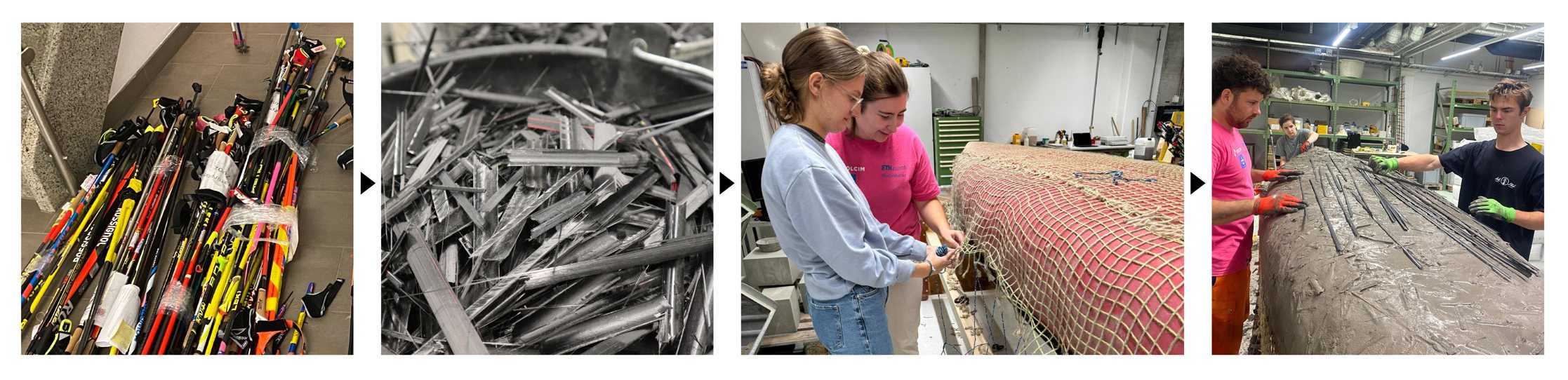 Enlarged view: Concrete canoe construction process from reclyed skiing materials