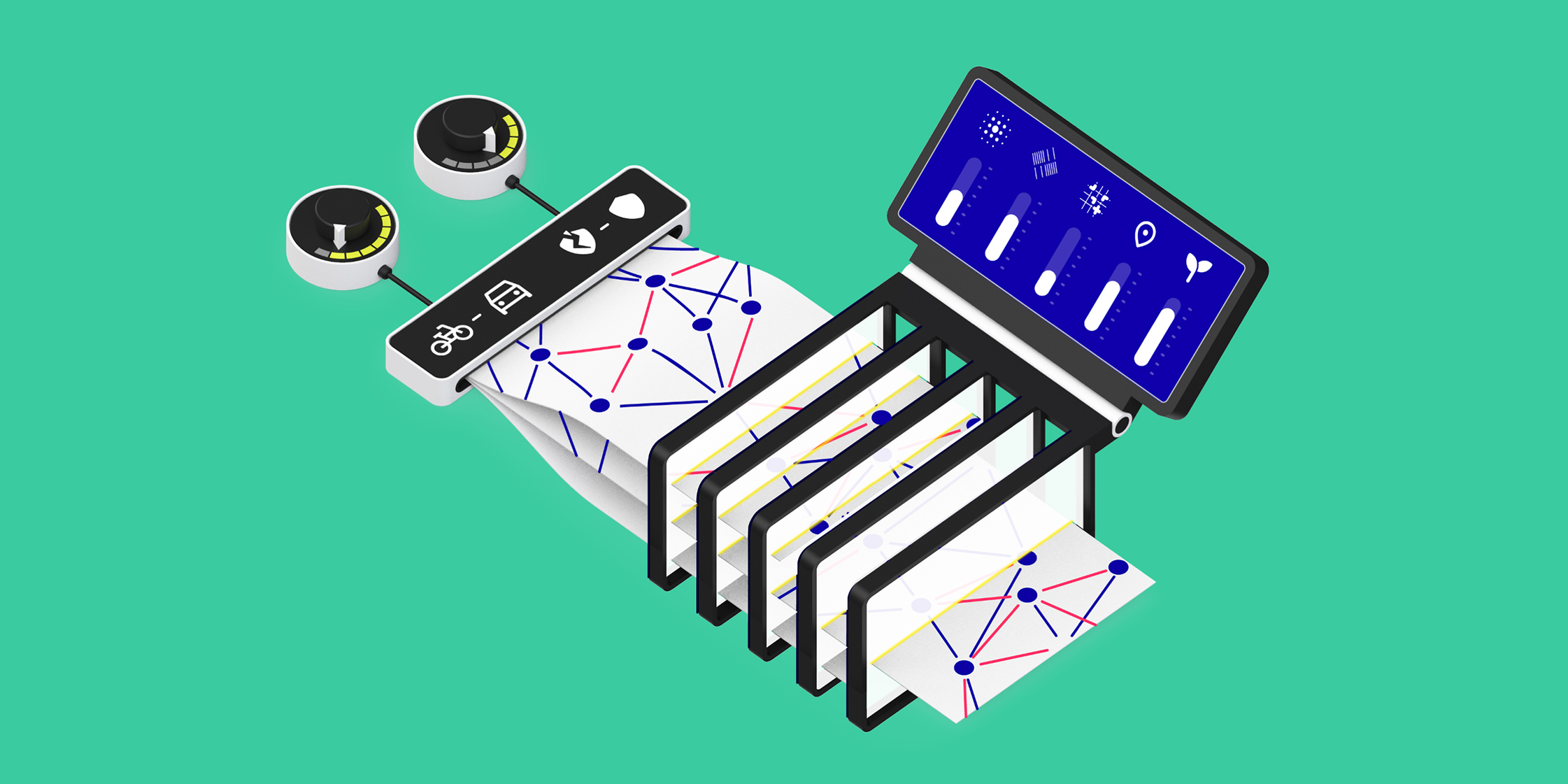 Illustration, die den nachhaltigen und digitalen Aspekt des E-Bikes zeigt