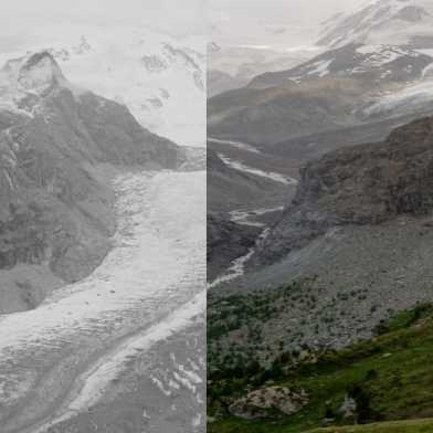 Comparison of a glacier in 1930 and in 2022