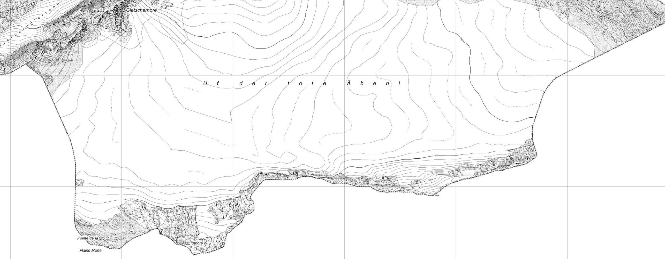 Enlarged view: Old map section with the labelling of the plain: Uf der tote Äbeni
