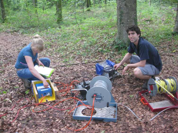 Enlarged view: Students measuring groundwater