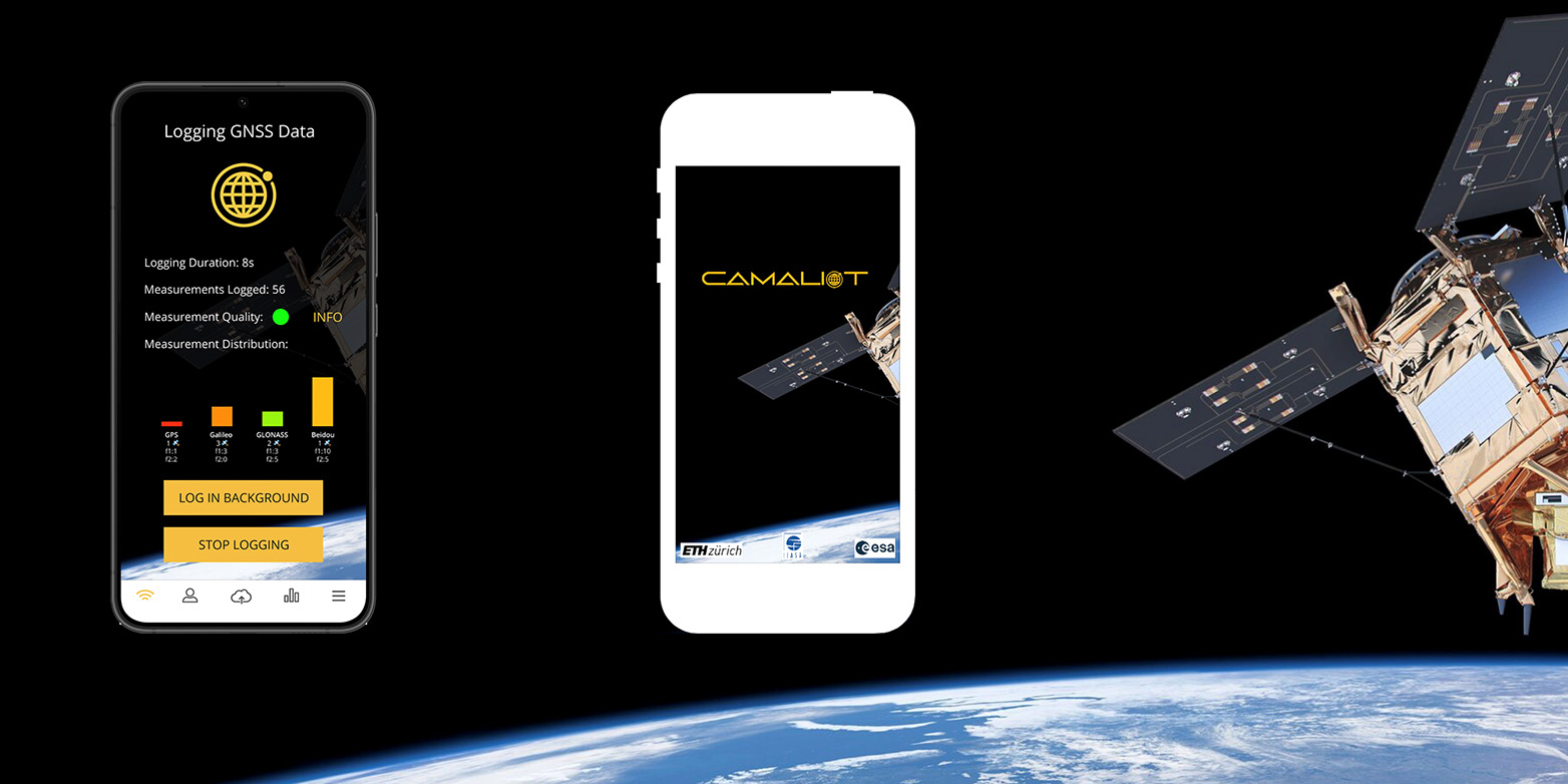 View of two smartphones and a satelite