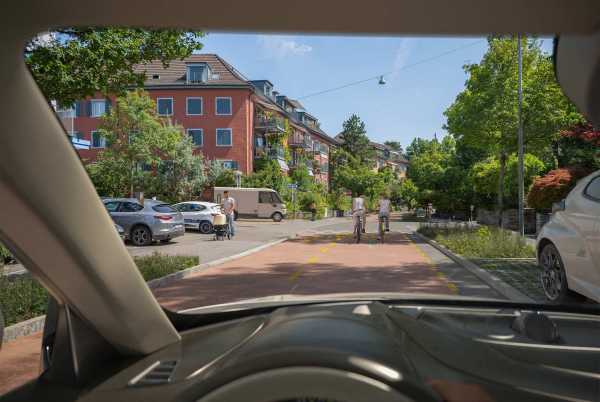 View from inside a car on the street