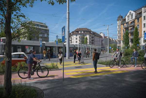 Visualisation of Albisriederplatz in Zurich (pedestrian perspective)