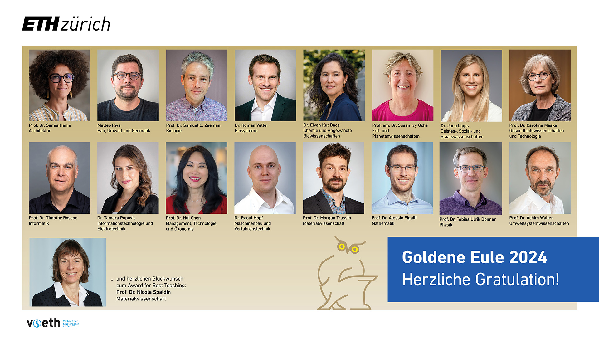 Goldene Eule Poster mit allen Lehrern