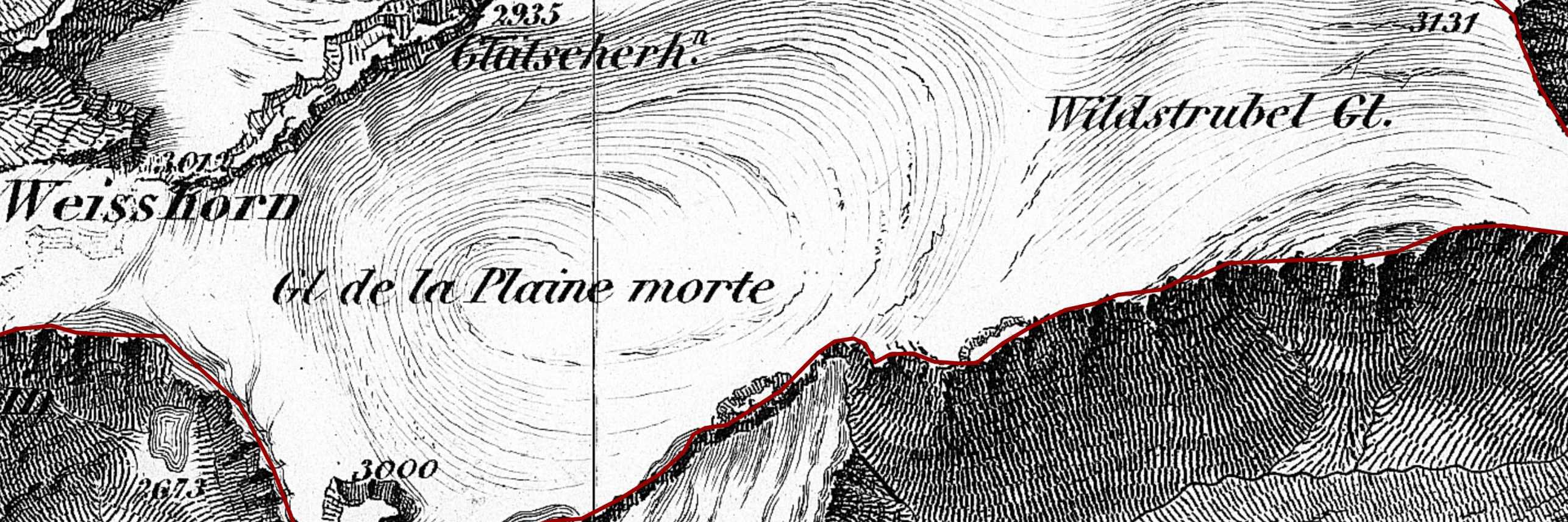 Vergrösserte Ansicht: Schwart und weiss Kartenausschnitt des Glaciers de la Plaine Morte